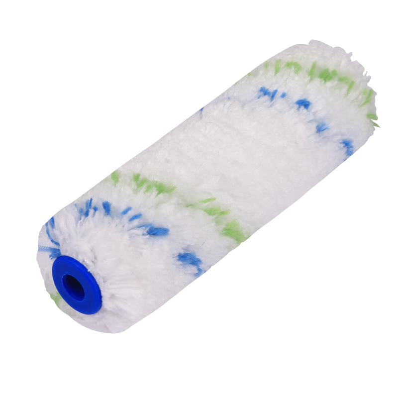 Mini rodillo de pintura de microfibra con rayas azules y verdes de 4
